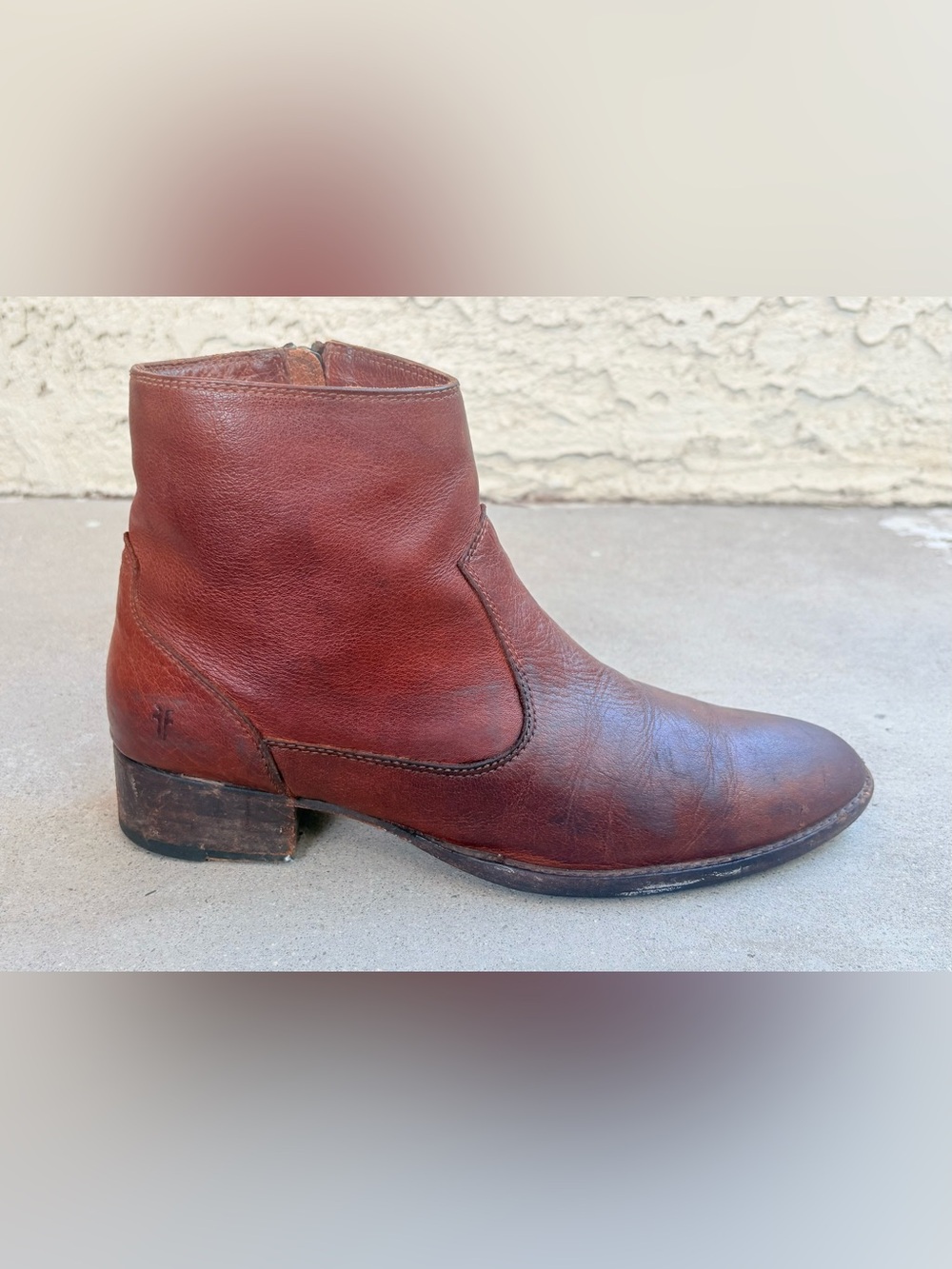 Frye Brooke Short Women Size 8 Cognac Brown Leather Side Zip Boots Booties
